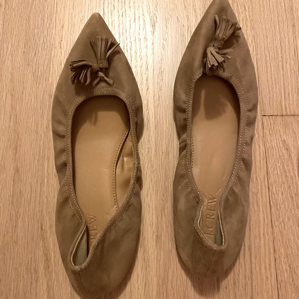 J Crew Tan Pointed Tassle Flats